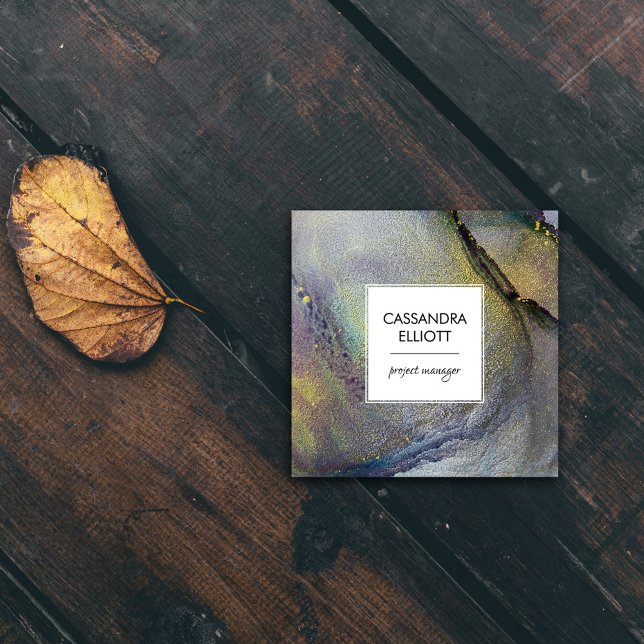 Carte De Visite Carré Denim Abstrait Blue & Gold Alcohol Enk Liquid Art (Créateur téléchargé)