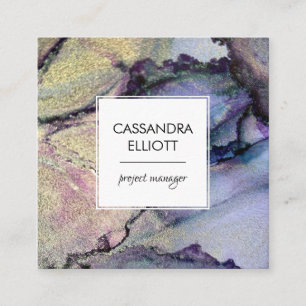 Carte De Visite Carré Denim Abstrait Blue & Gold Alcohol Enk Liquid Art