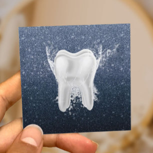Carte De Visite Carré Dentist Tooth Moderne Marine Bleu Parties scintill