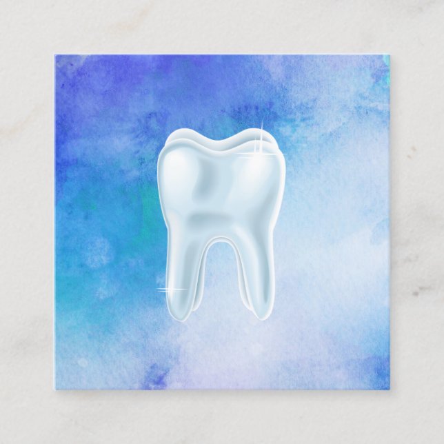 Carte De Visite Carré Dentiste bleu d'aquarelle de la dent 3D dentaire (Devant)