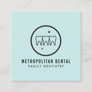 Carte De Visite Carré Dentiste moderne Dents Logo noir sur la menthe