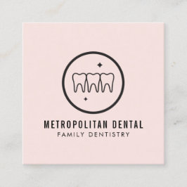 Carte De Visite Carré Dentiste moderne Dents Logo noir sur rose