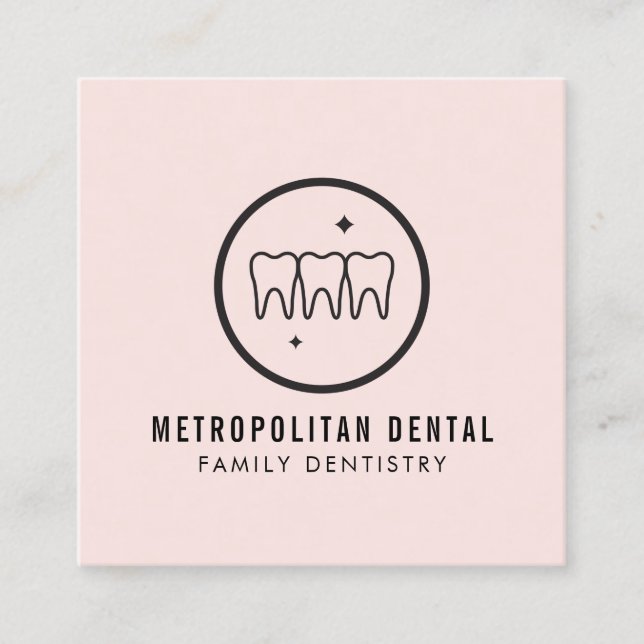 Carte De Visite Carré Dentiste moderne Dents Logo noir sur rose (Devant)