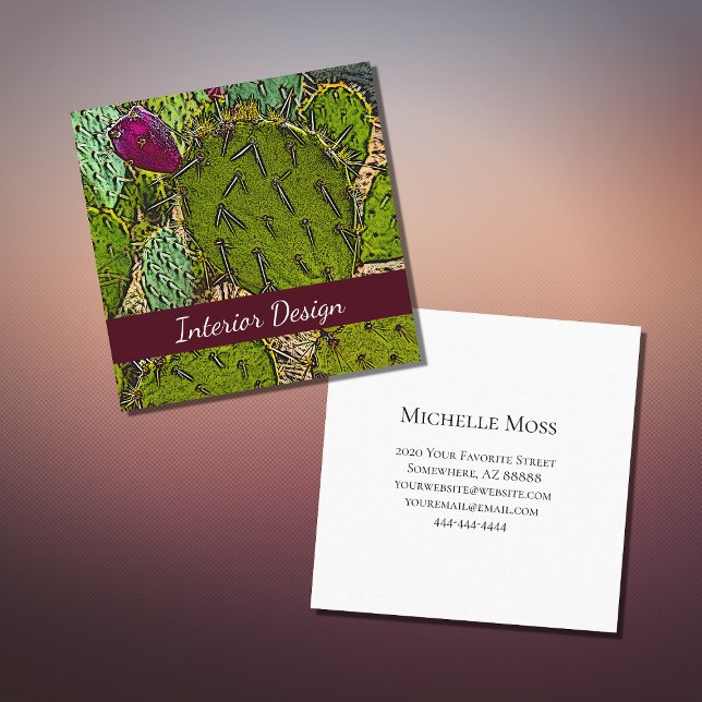 Carte De Visite Carré Desert Cactus Abstrait Botanical Designer d'intéri (Créateur téléchargé)