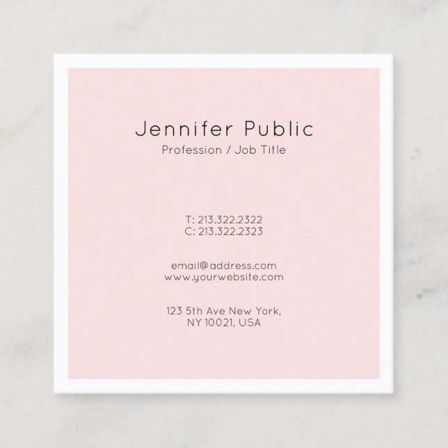 Carte De Visite Carré Design élégant moderne tendance Pink Professional (Devant)