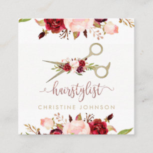 Carte De Visite Carré design floral élégant scénario de coiffure