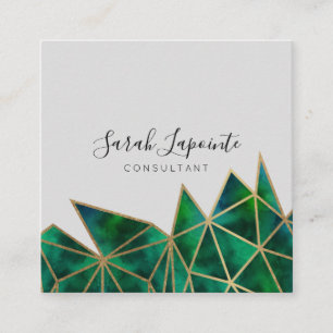 Carte De Visite Carré Design géométrique tendance Faux Gold & Emerald Gr
