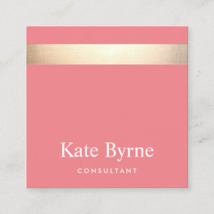 Carte De Visite Carré Design moderne Gold Stripe Coral rose