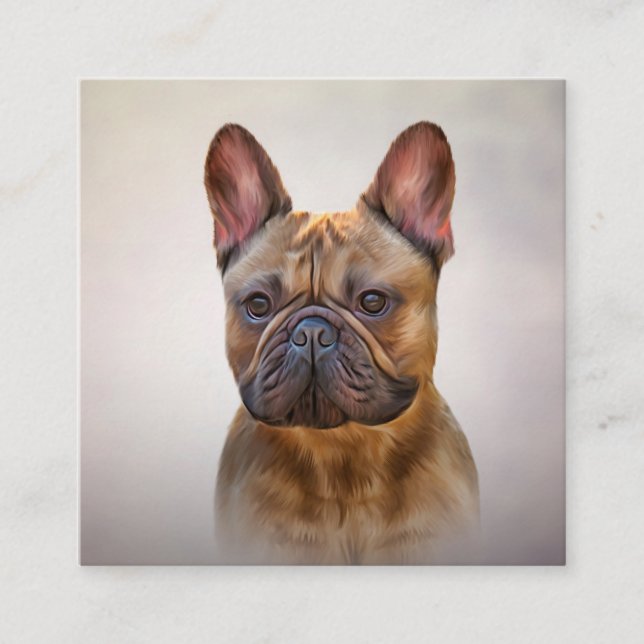Carte De Visite Carré Dessin Chien de taureau français 5 (Devant)