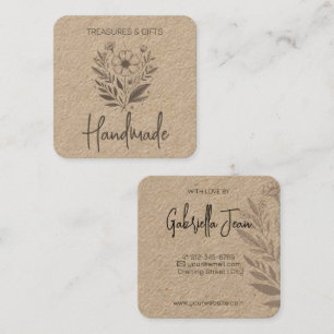 Carte De Visite Carré Dessin de fleurs Artisanat artisanal Papier Kraft 