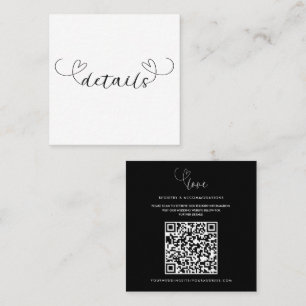 Carte De Visite Carré Détails de mariage minimal noir blanc coeurs moder
