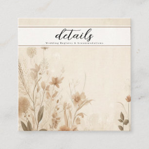 Carte De Visite Carré Détails floraux botaniques délicats vintage boho
