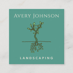 Carte De Visite Carré Deux Racines D'Arbre Côté Paysage Jardinage Vert