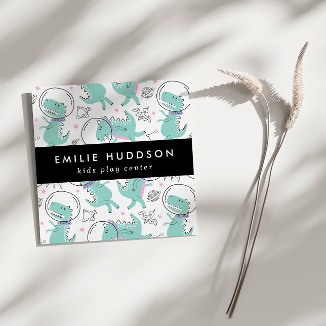 Carte De Visite Carré Dinosaures de l'espace, Centre de jeux pour enfant (Créateur téléchargé)