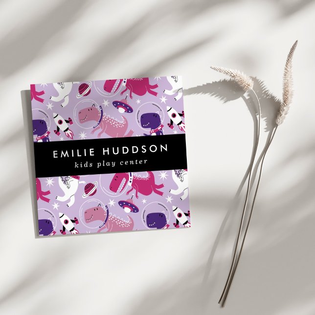 Carte De Visite Carré Dinosaures de l'espace, Centre de jeux pour enfant (Créateur téléchargé)