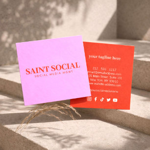 Carte De Visite Carré Directeur de médias sociaux gras Rose/Rouge