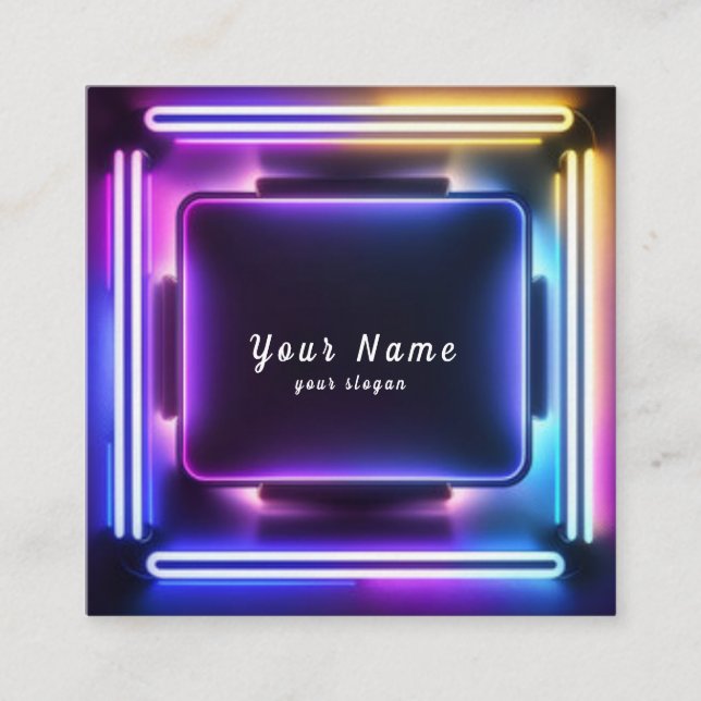 Carte De Visite Carré DJ Colorful Neon Lights Vibrant - Stand Out (Devant)