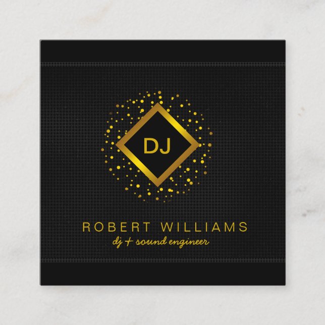 Carte De Visite Carré DJ Deejay Professional Gold Faux Professeur de mus (Devant)