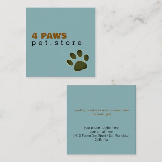 Carte De Visite Carré Dog Paw | Pet Store blue modern (Devant / Derrière)