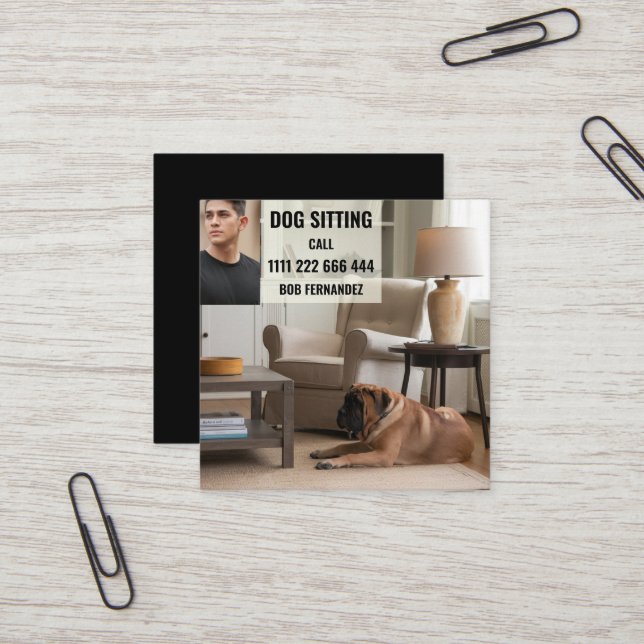 Carte De Visite Carré Dog Sitter Service (Devant/Arrière en situation)