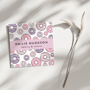 Carte De Visite Carré Donuts Roses, Donuts Violets, Boutique De Gâteaux,