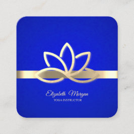 Carte De Visite Carré Doré moderne, Or Lotus Royal Blue