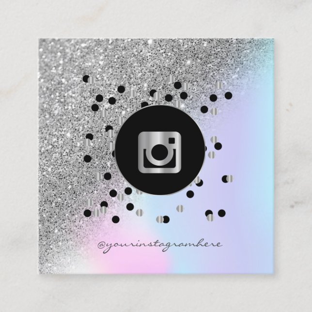 Carte De Visite Carré Dots modernes Parties scintillant d'argent Instagr (Devant)