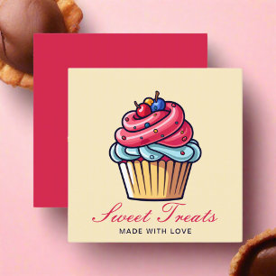 Carte De Visite Carré Douceurs Cupcake boulangerie pâtisserie Chef Pink