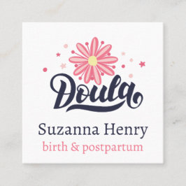 Carte De Visite Carré Doula Birth Postpartum rose Floral Stars Logo