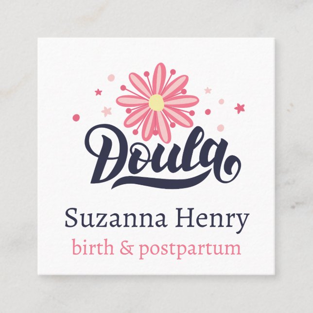 Carte De Visite Carré Doula Birth Postpartum rose Floral Stars Logo (Devant)