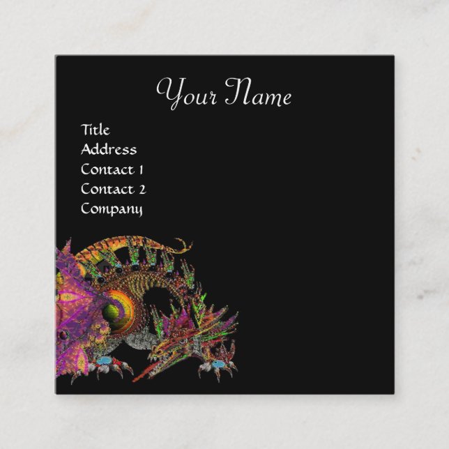 Carte De Visite Carré DRAGO / Imaginaire Dragon Monogramme noir violet (Devant)