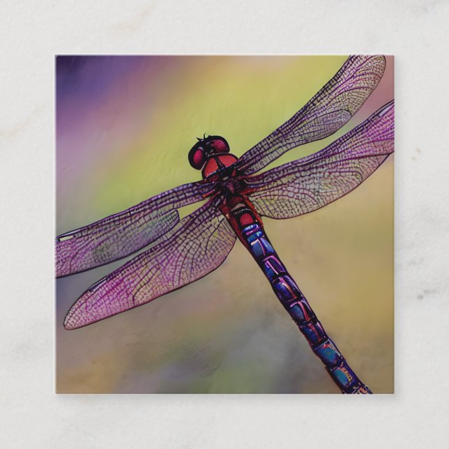 Carte De Visite Carré Dragonflies d'aquarelle ou Libellules en français (Devant)