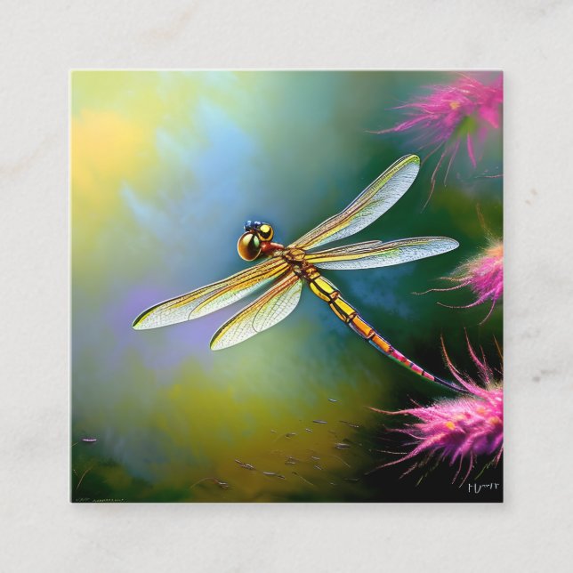 Carte De Visite Carré Dragonflies d'aquarelle ou Libellules en français (Devant)