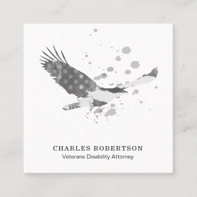 Carte De Visite Carré ** Drapeau simple USA American Eagle Black White (Devant)