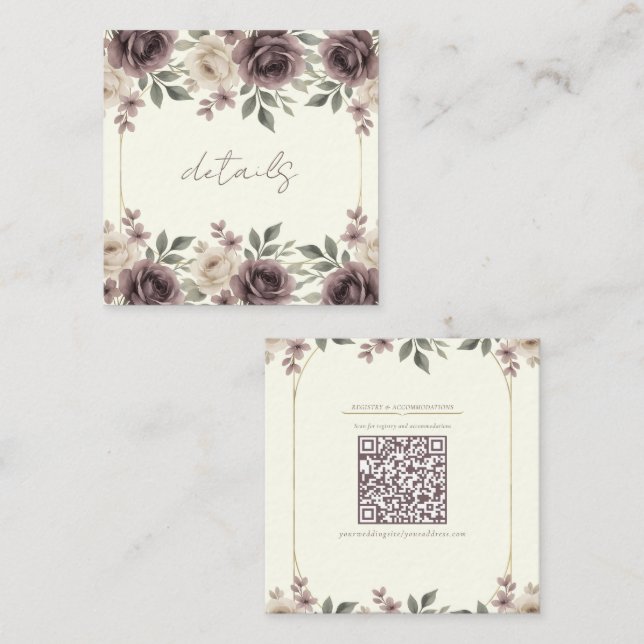 Carte De Visite Carré Dusty Mauve & Ivory Bloom Mariage botanique (Devant / Derrière)