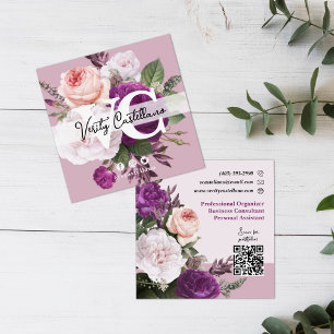 Carte De Visite Carré Dusty Mauve Vintages Roses Floral Simple Personnel
