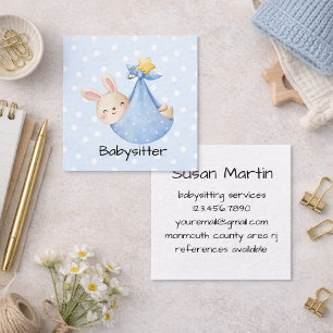 Carte De Visite Carré Écharpe bébé Blue Bunny Baby sling Snow Babysitter