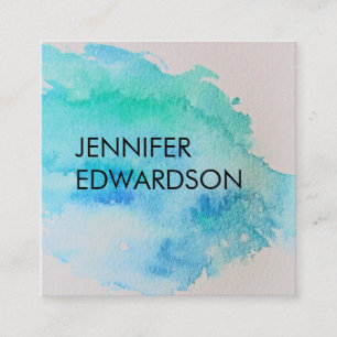 Carte De Visite Carré Éclaboussure turquoise moderne d'aquarelle de ver
