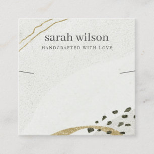 Carte De Visite Carré Écran Abstrait de collier d'or noir ivoire