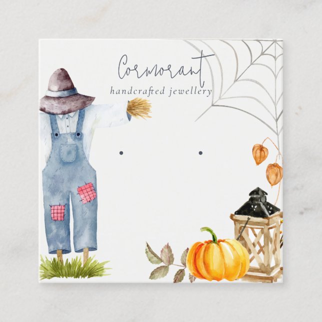 Carte De Visite Carré Écran Chic Automne Citrouille Scarecrow (Devant)