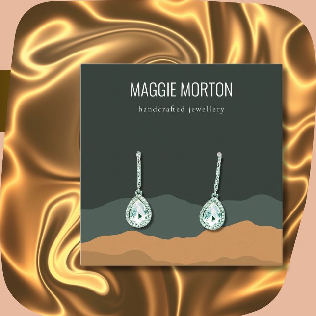 Carte De Visite Carré Écran d'oreille Abstrait Pine Mountain (Pine Green abstract modern earring display card.)