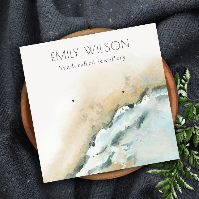 Carte De Visite Carré Ecran d'oreille de plage de sable des vagues de la (Créateur téléchargé)