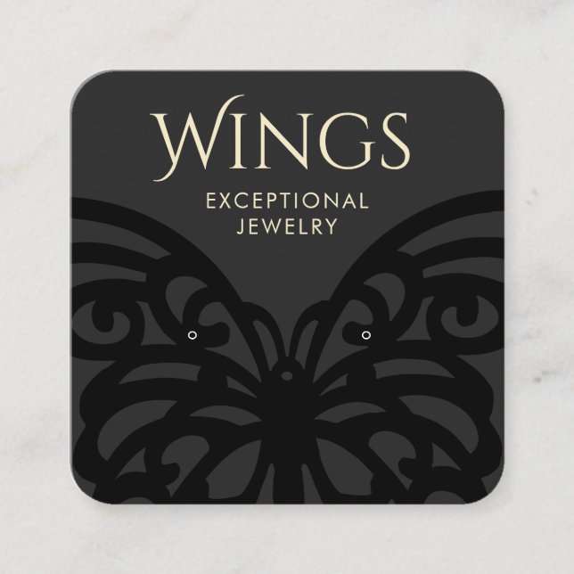 Carte De Visite Carré Écran d'oreille pour papillon noir moderne (Devant)