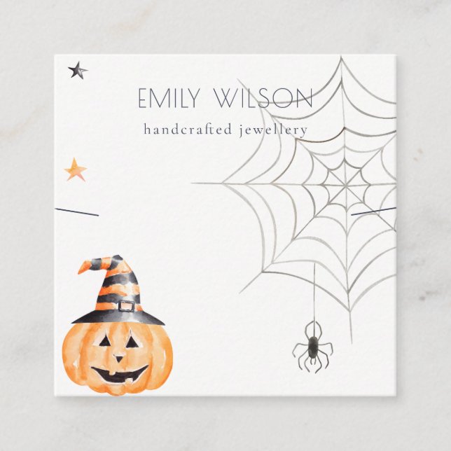 Carte De Visite Carré Écran du collier Web Citrouille Spider Halloween (Devant)