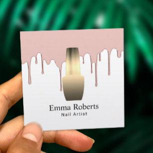 Carte De Visite Carré Égoutture rose d'or de manucure de salon de clou
