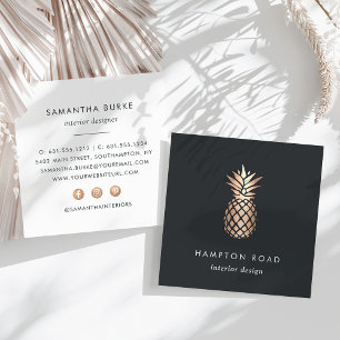 Carte De Visite Carré Élégant ananas en cuivre Faux