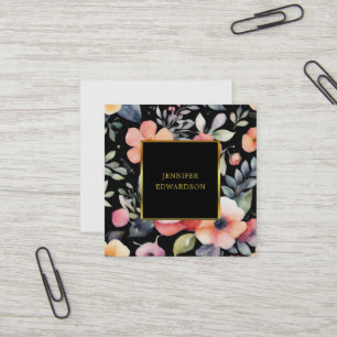 Carte De Visite Carré Elégant aquarelle fleurs boho professionnel