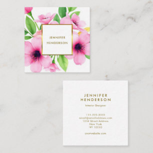 Carte De Visite Carré Élégant aquarelle fleurs roses professionnel
