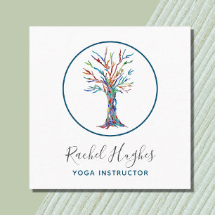 Carte De Visite Carré Elégant arbre de vie instructeur de yoga