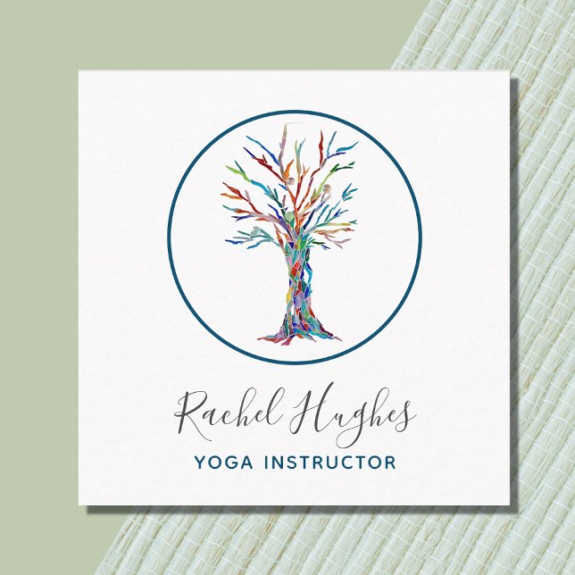 Carte De Visite Carré Elégant arbre de vie instructeur de yoga (Créateur téléchargé)